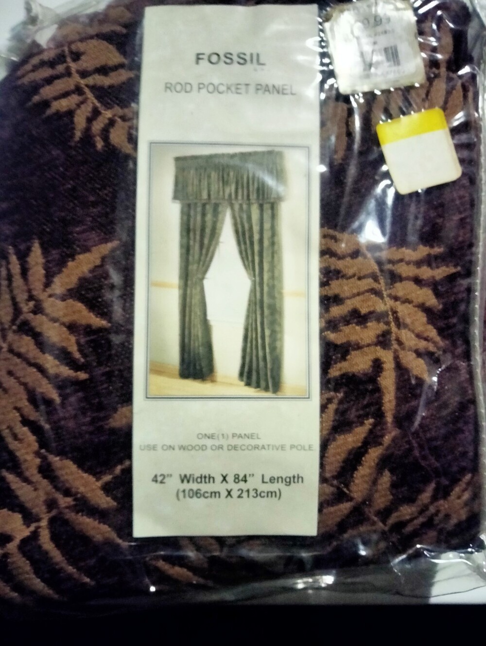 Fossil Brown and Tan Leaf-Pattern Rod Pocket Curtain Panel Plum Curtains Linens
